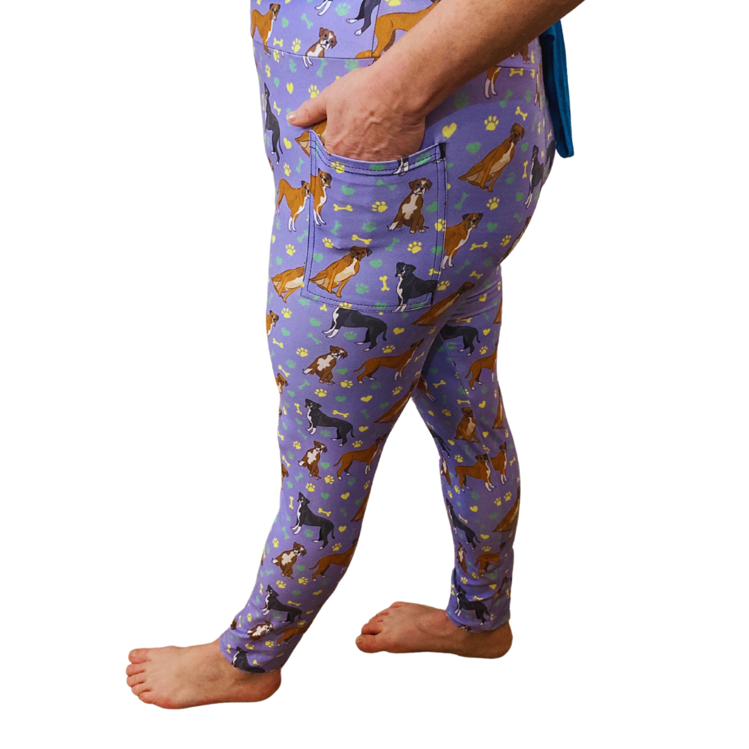 Boxer Dogs (Purple) - Adult Yoga Band Pocket Leggings