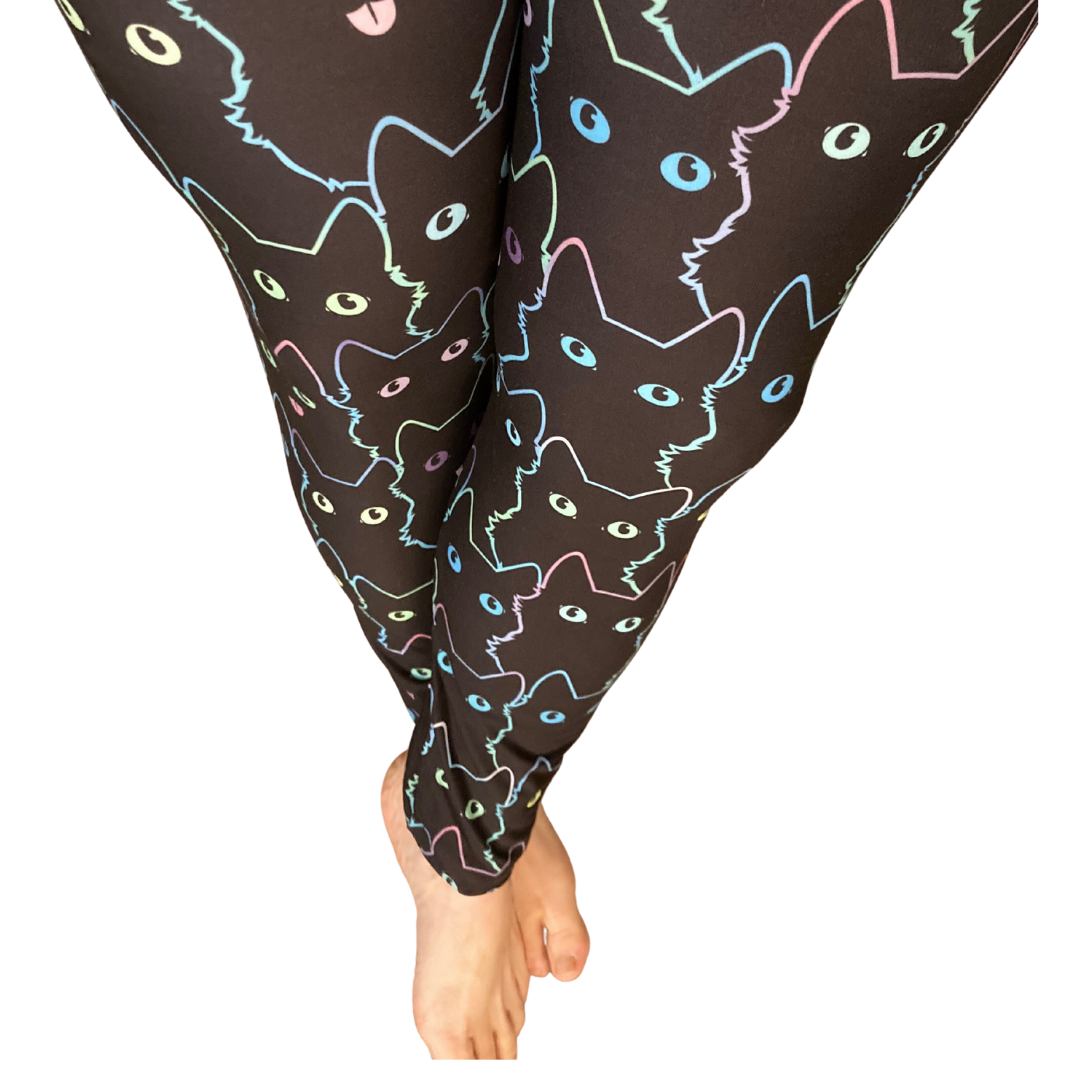 Neon Cats - Adult Yoga Band Leggings - No Pocket
