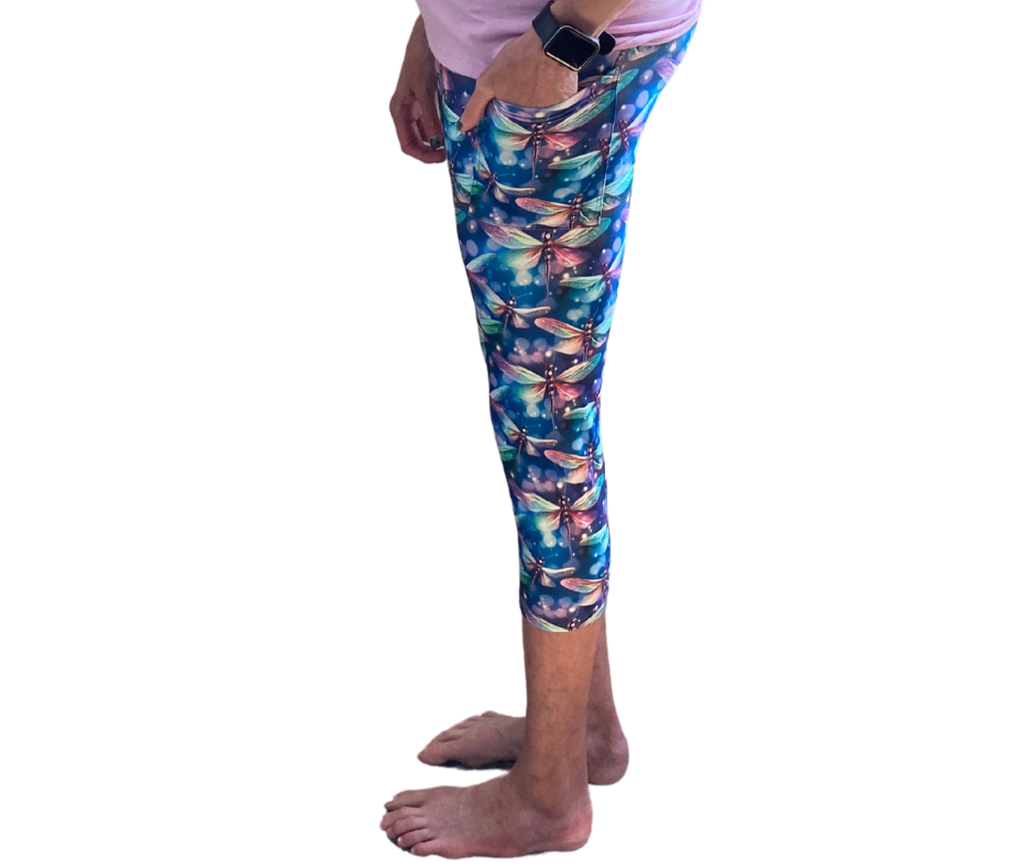 Dragonflies - Adult Yoga Band Pocket Capris