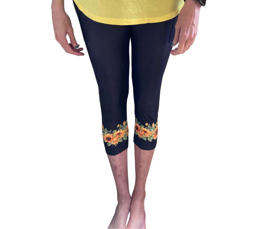 Sunflowers - Adult Yoga Band Pocket Capris