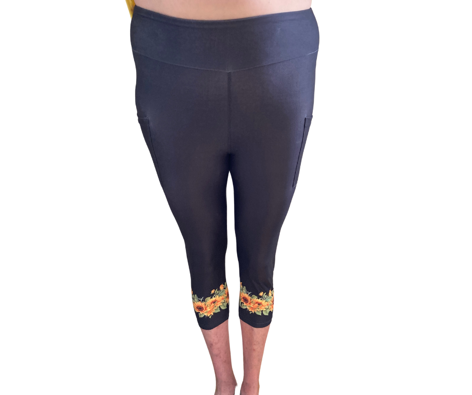 Sunflowers - Adult Yoga Band Pocket Capris