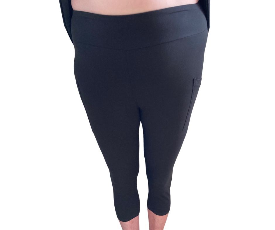 Solid Black - Adult Yoga Band Pocket Capris