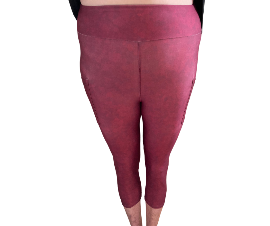 Maroon - Adult Yoga Band Pocket Capris