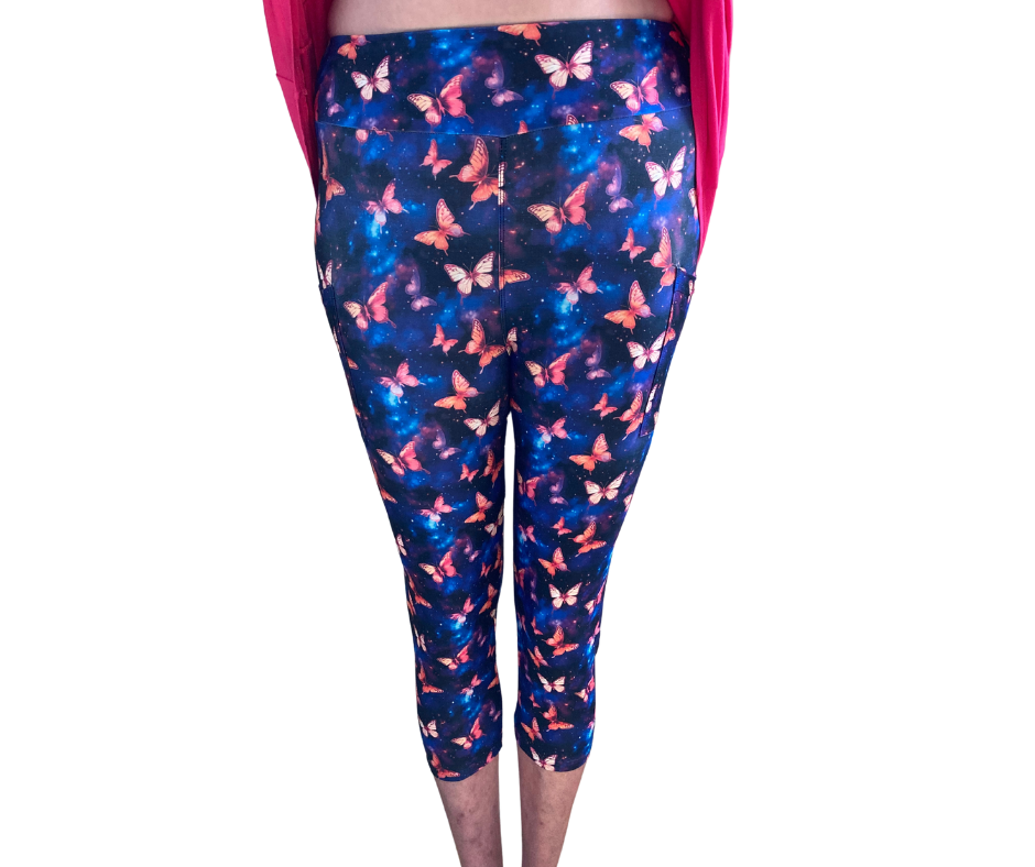 Butterflies - Adult Yoga Band Pocket Capris