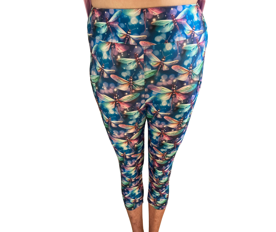 Dragonflies - Adult Yoga Band Pocket Capris