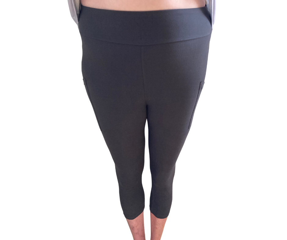 Solid Charcoal Grey - Adult Yoga Band Pocket Capris