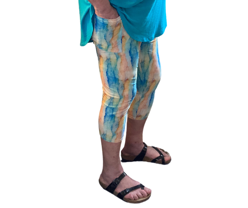 Watercolour Stripes - Adult Yoga Band Pocket Capris