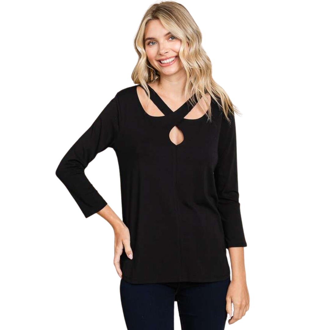 Cross Strap Neck Semi Top - Black