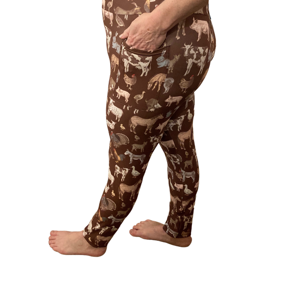 Farm Animals - Adult Yoga Band Pocket Leggings