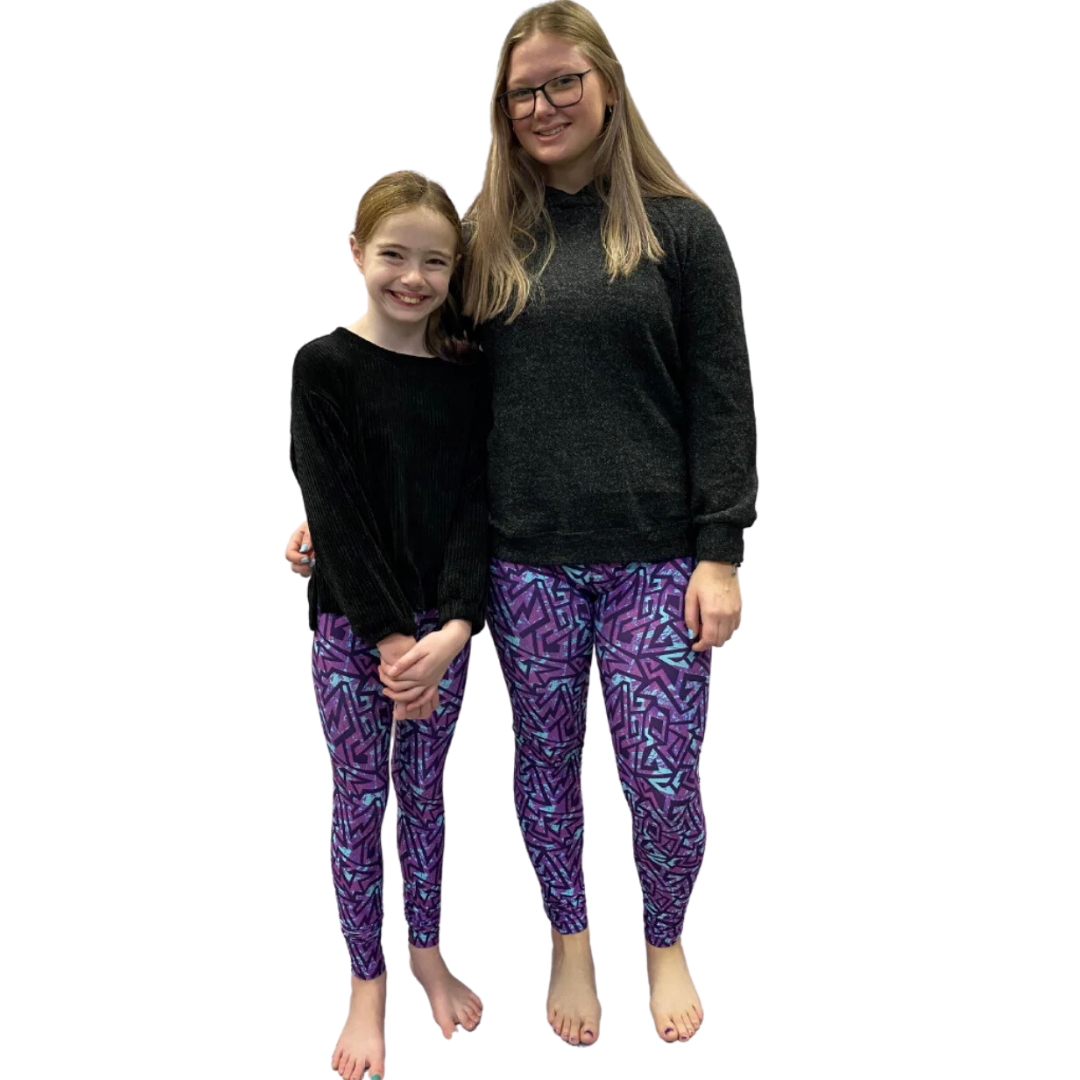 Purple Geometric - Adult Yoga Band Leggings