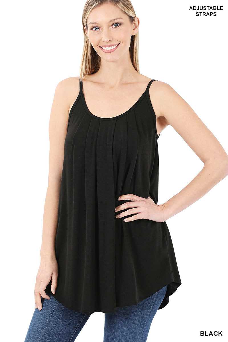 Adjustable Straps Pleated Cami Top - black