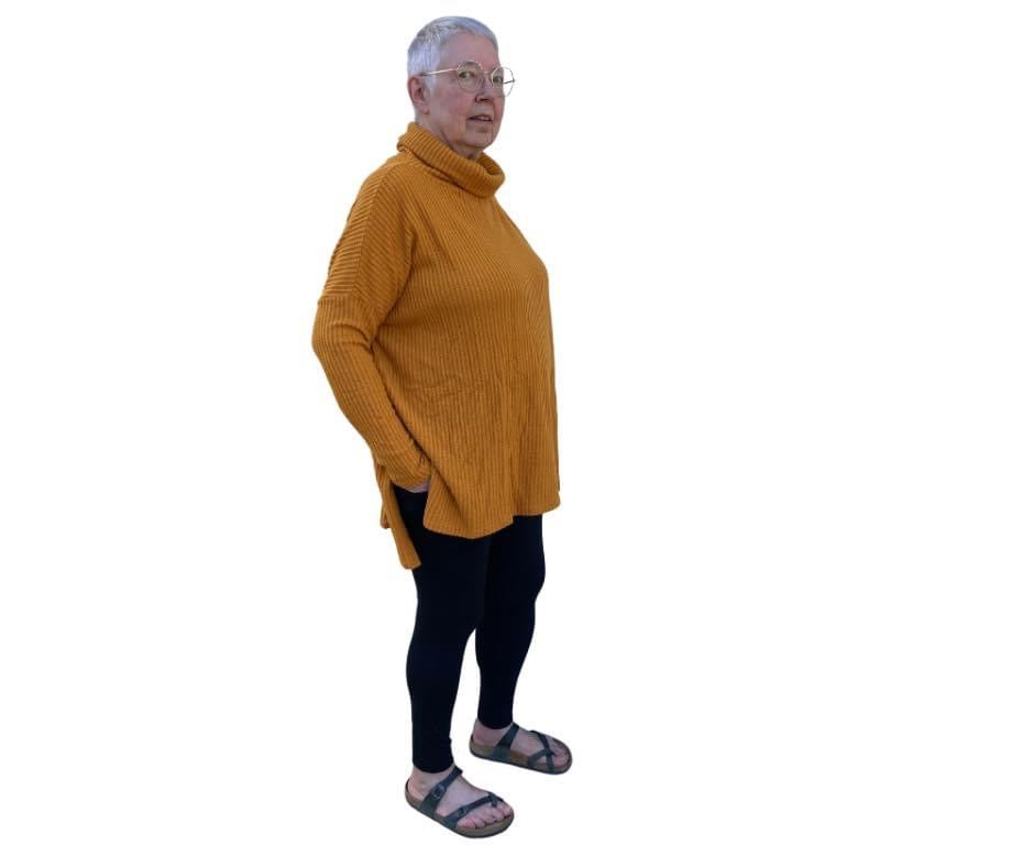 Brushed Thermal Waffle Cowl Neck Hi-Low Sweater - golden mustard