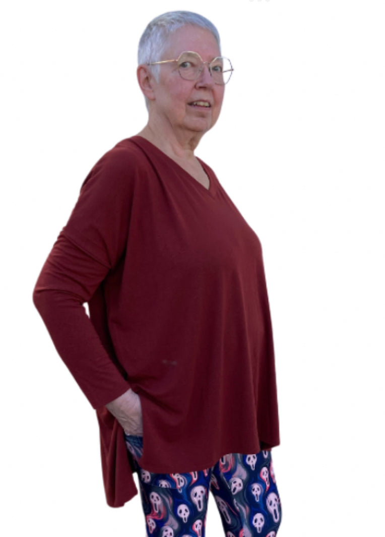 Plus Size Dolman long sleeve top - fired brick