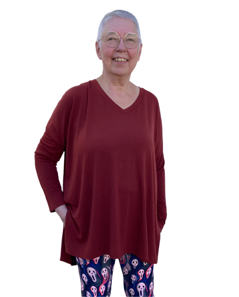 Plus Size Dolman long sleeve top - fired brick