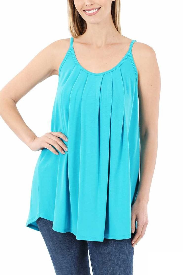 Adjustable Straps Pleated Cami Top - ice blue