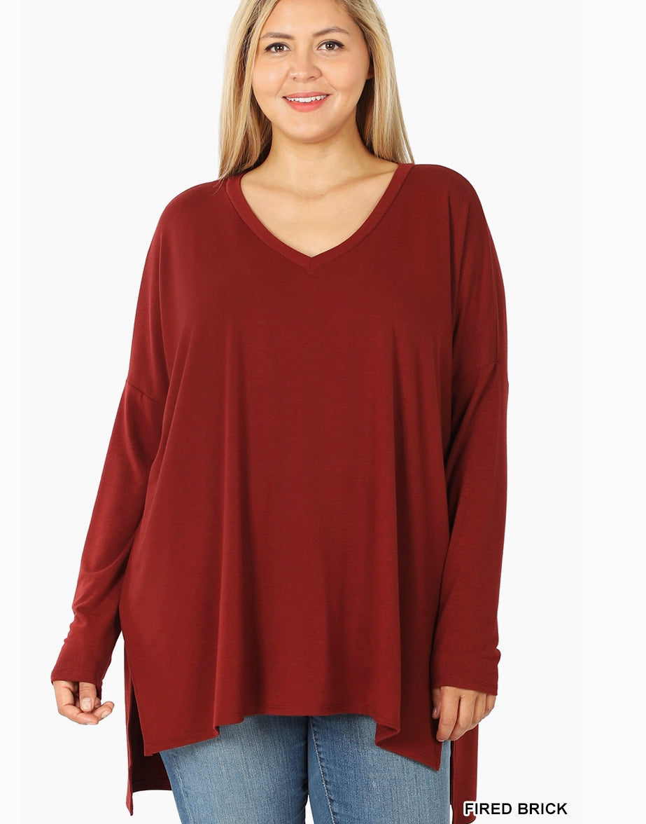 Plus Size Dolman long sleeve top - fired brick