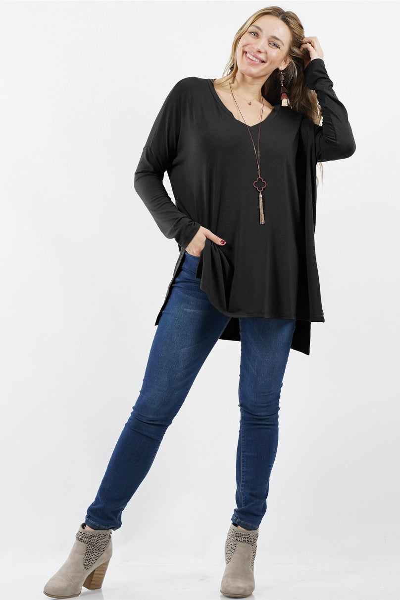 Plus Size Dolman long sleeve top - black