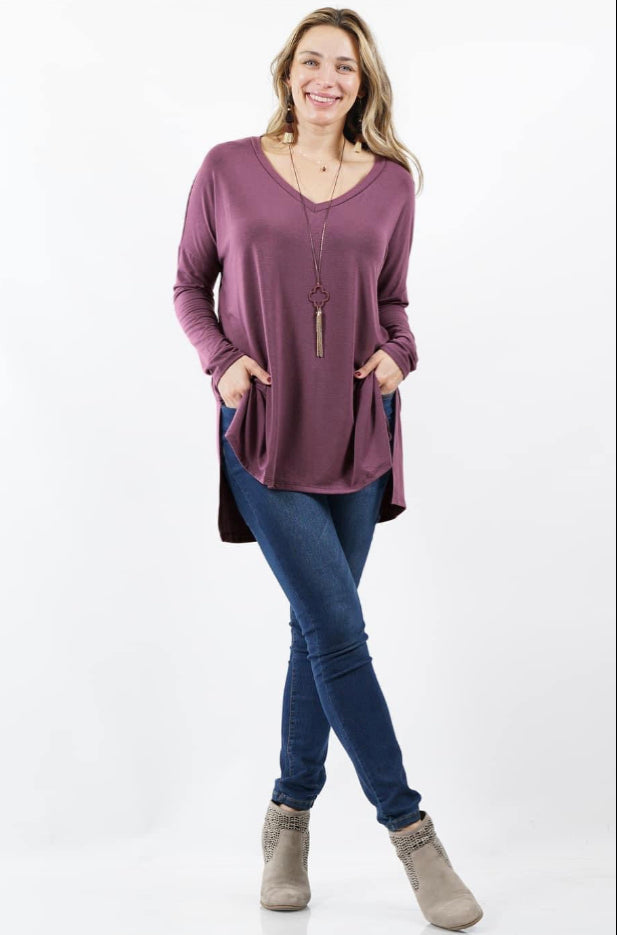 Plus Size Dolman long sleeve top - eggplant