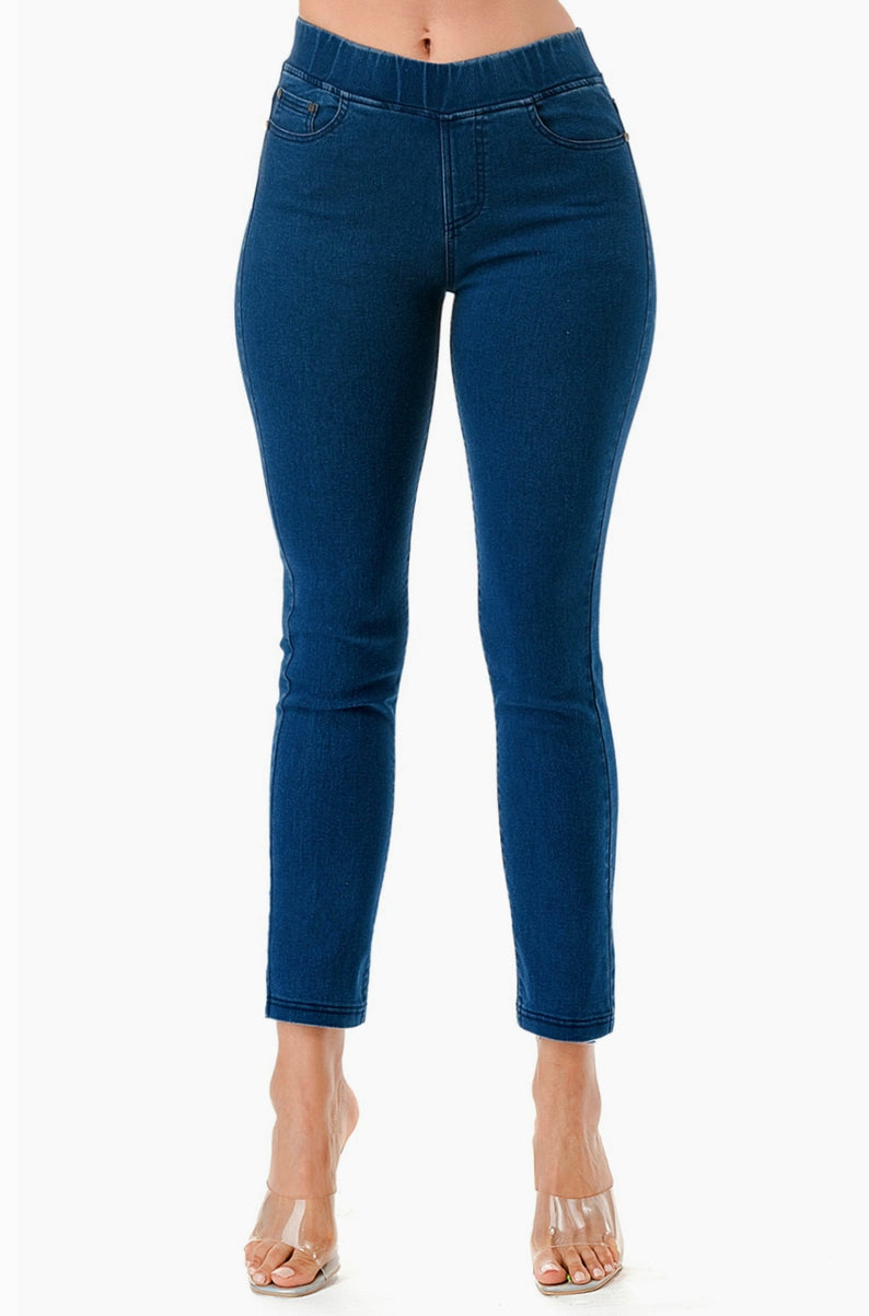 Denim Blue Color Basic Pull On Skinny Denim Jegging Pants