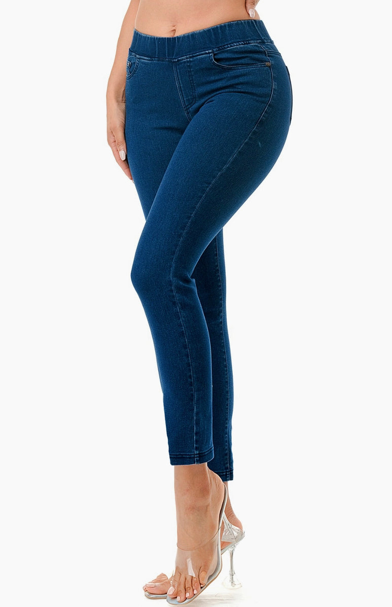 Denim Blue Color Basic Pull On Skinny Denim Jegging Pants