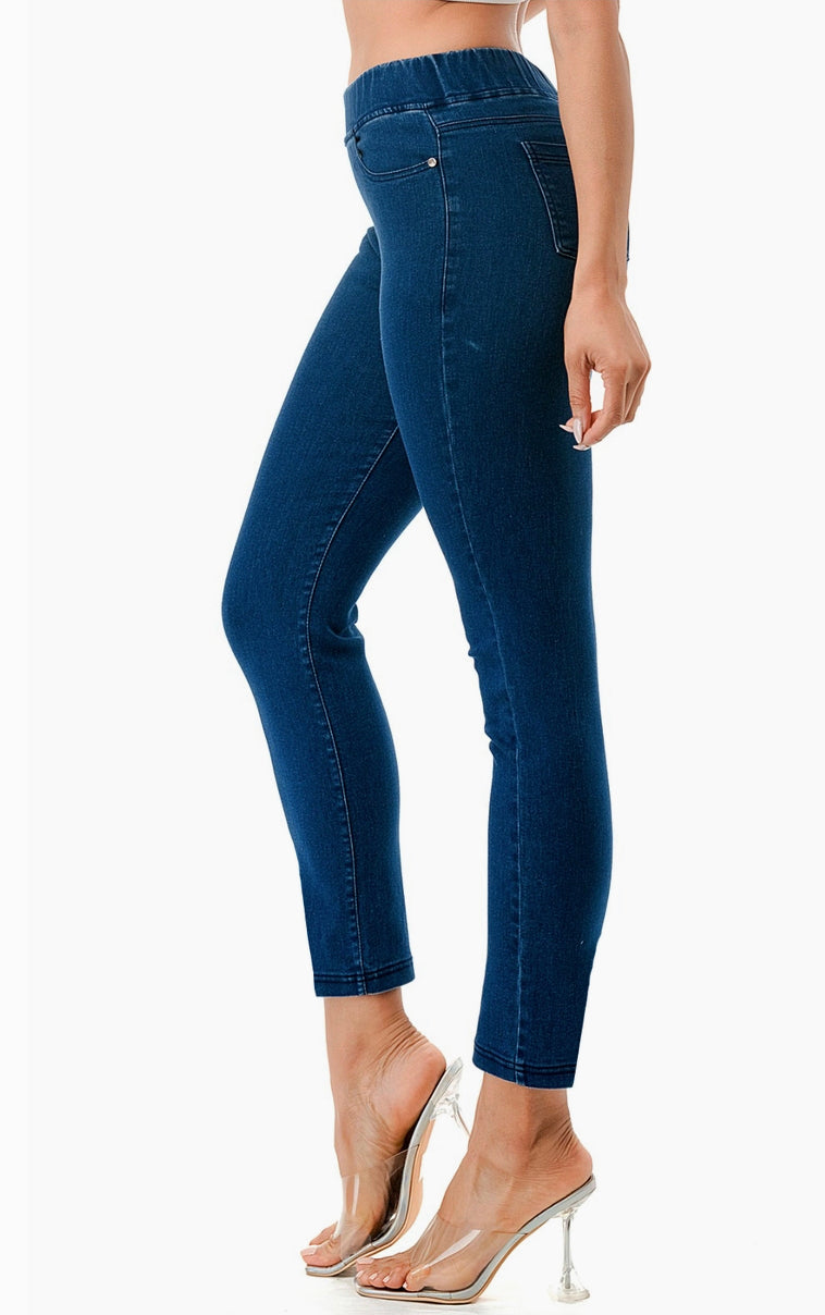 Denim Blue Color Basic Pull On Skinny Denim Jegging Pants