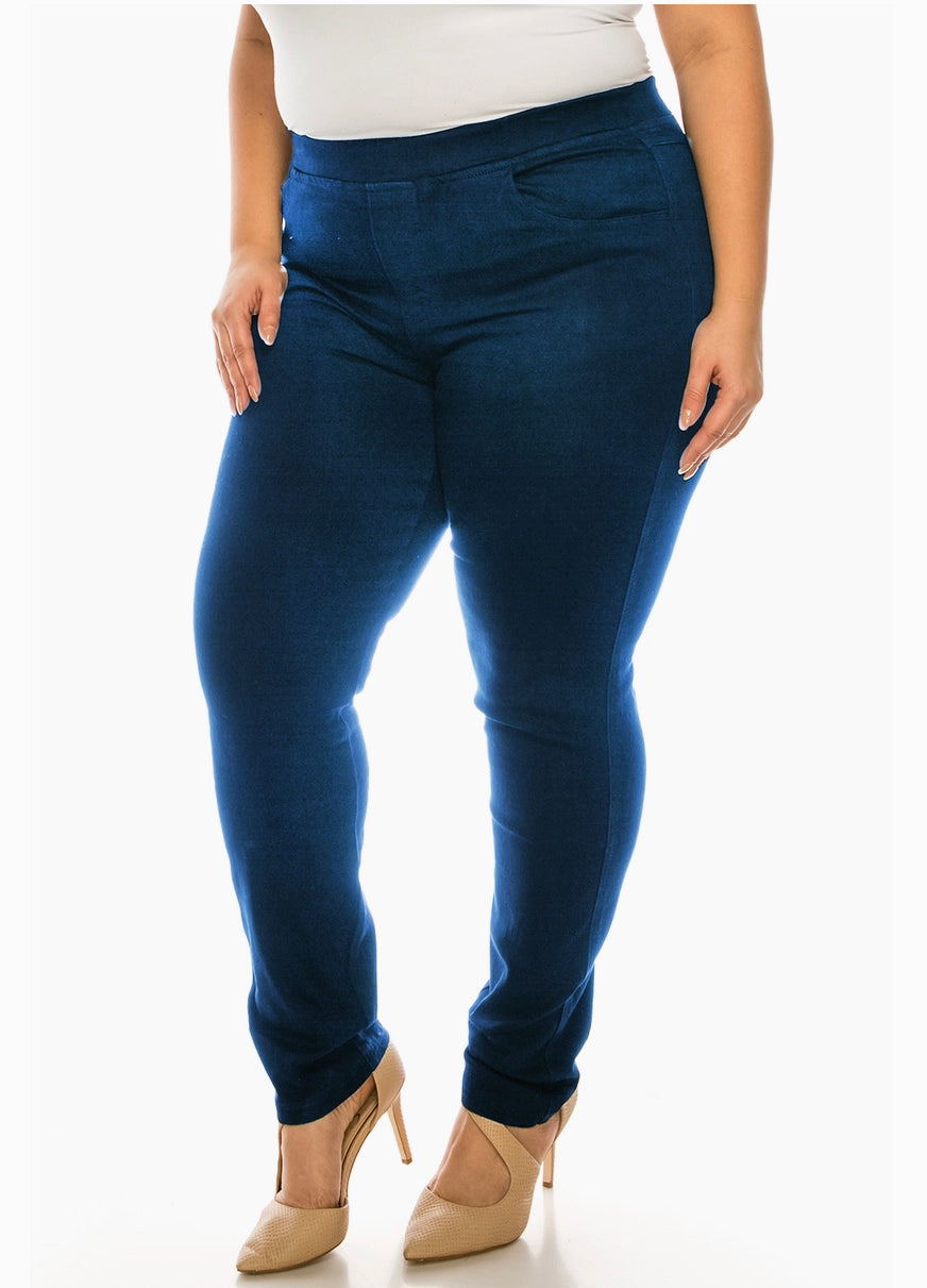 Plus Size Pre Washed Basic Pull On Denim Skinny Jeggings - dark denim