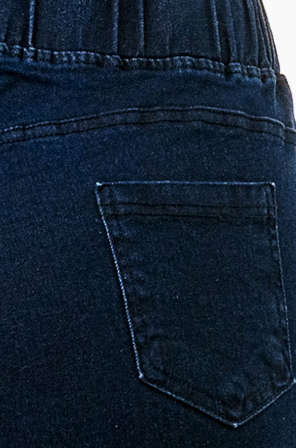 Plus Size Pre Washed Basic Pull On Denim Skinny Jeggings - dark denim
