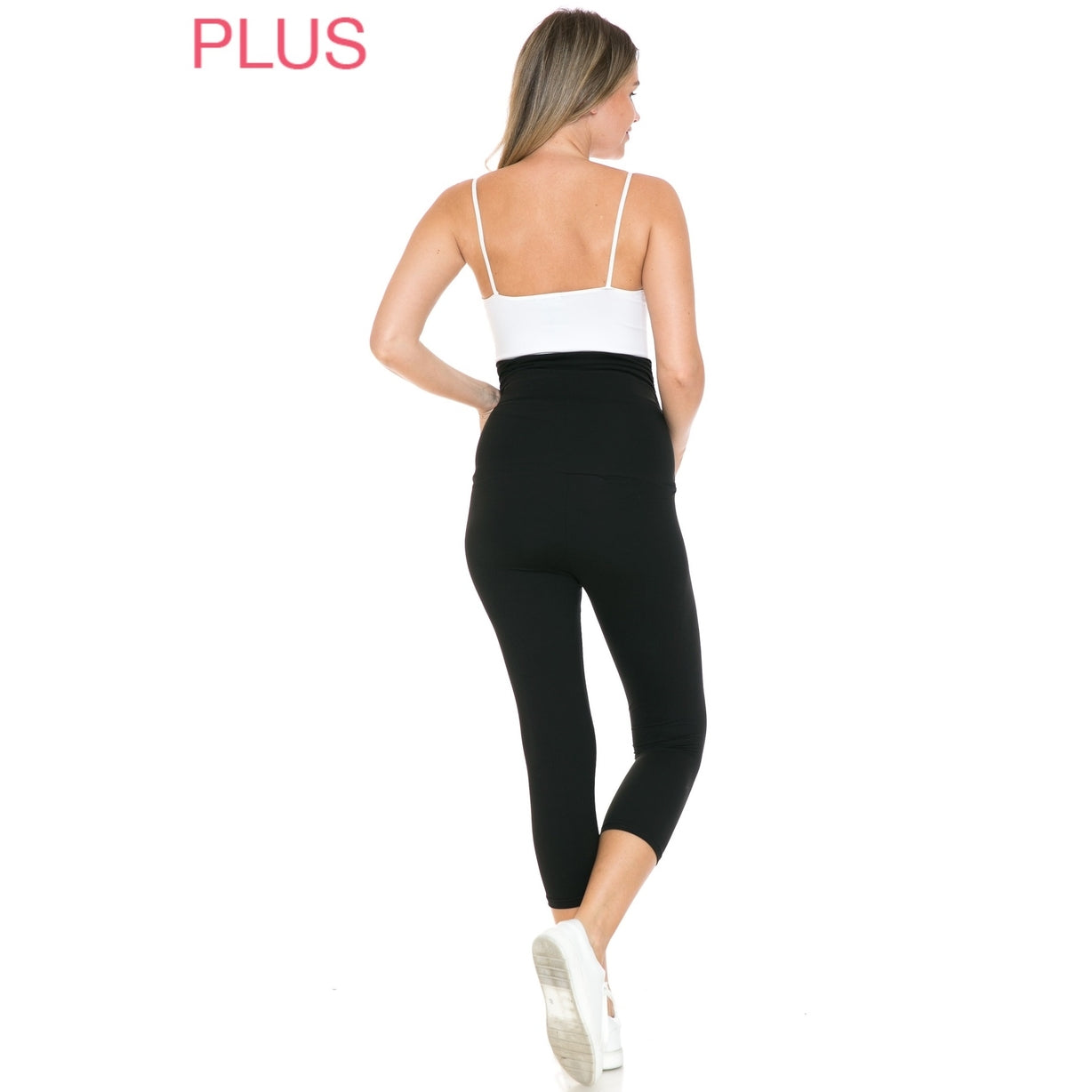 Plus Size Buttery Soft Solid Black Maternity Capri Leggings