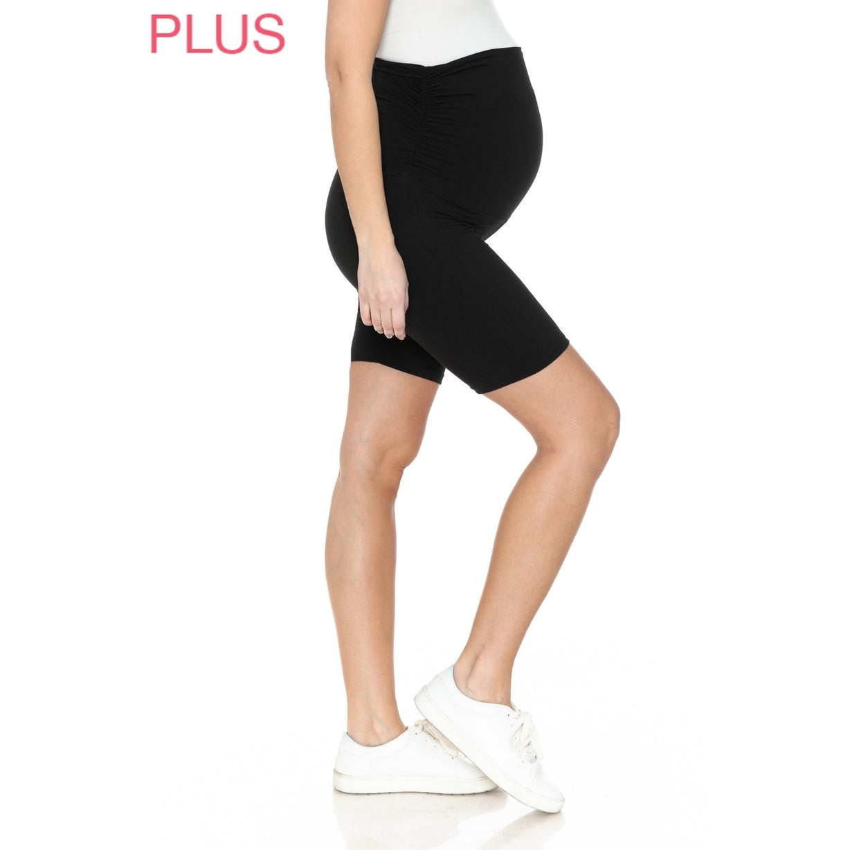 Plus Size Buttery Soft Solid Black Maternity Shorts