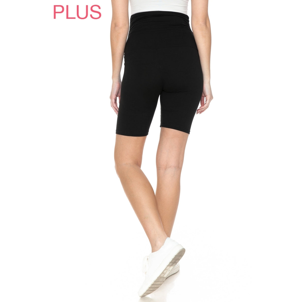 Plus Size Buttery Soft Solid Black Maternity Shorts