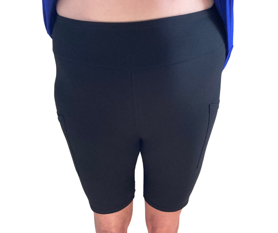 Solid Black - Adult Yoga Band Pocket Shorts