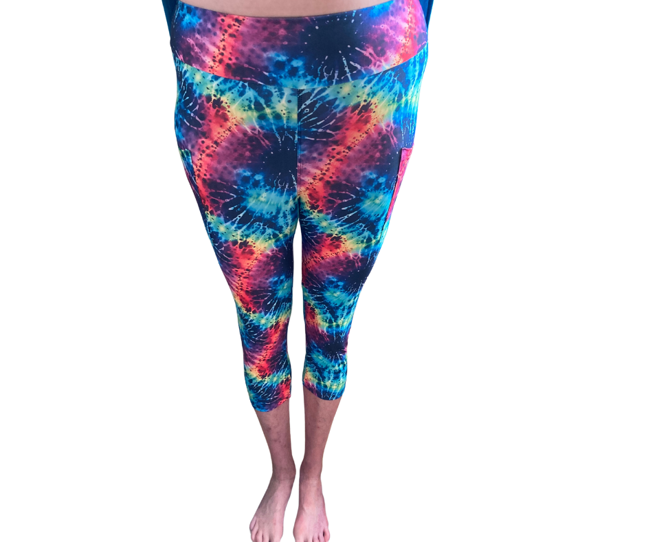 Rainbow Tie Dye - Adult Yoga Band Pocket Capris