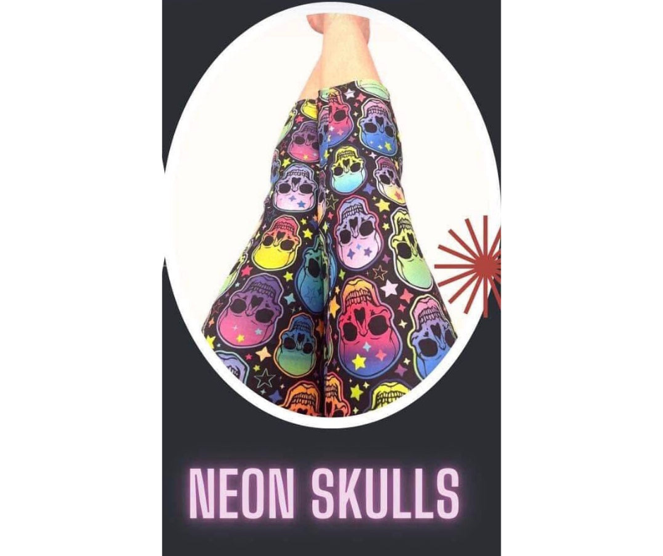 Neon Skulls - Adult Yoga Band Pocket Capris