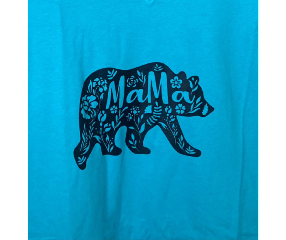 V Neck Mama Bear Adult Short Sleeve T-Shirt, Lilac or Aqua