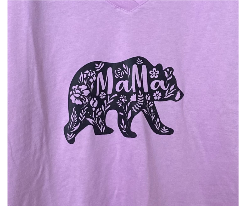 V Neck Mama Bear Adult Short Sleeve T-Shirt, Lilac or Aqua