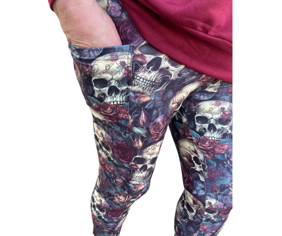 Skulls & Roses - Adult Yoga Band Pocket Leggings
