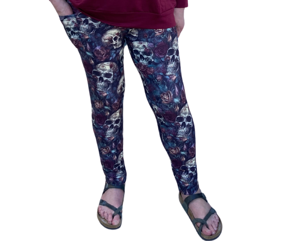 Skulls & Roses - Adult Yoga Band Pocket Leggings