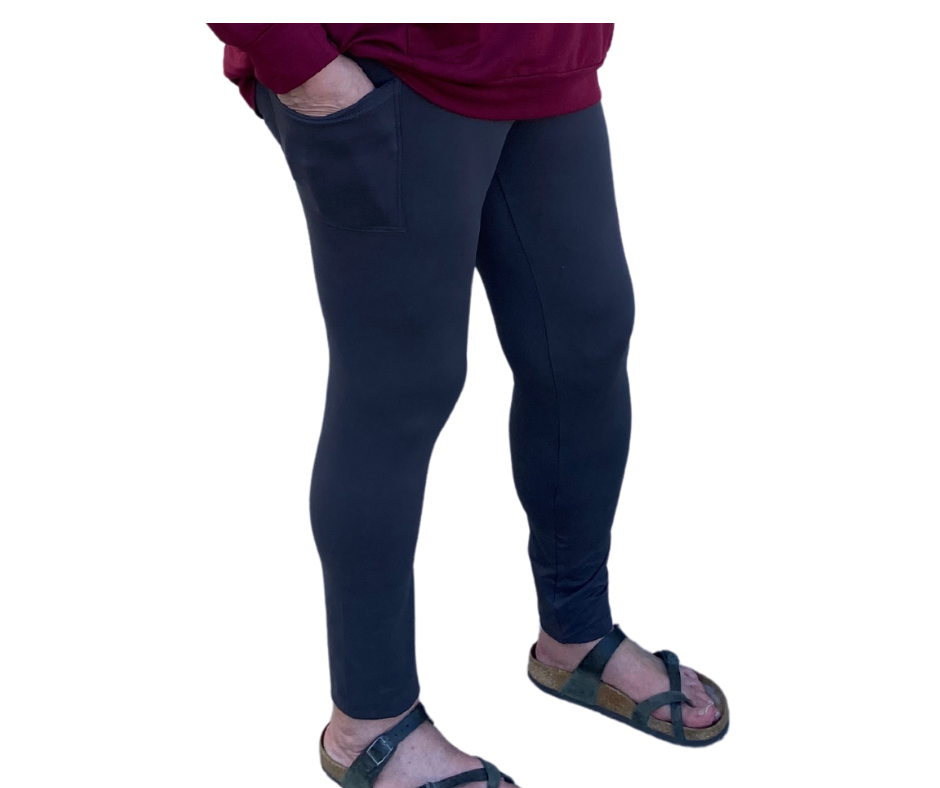 Solid Charcoal Grey - Adult Yoga Band Pocket Leggings