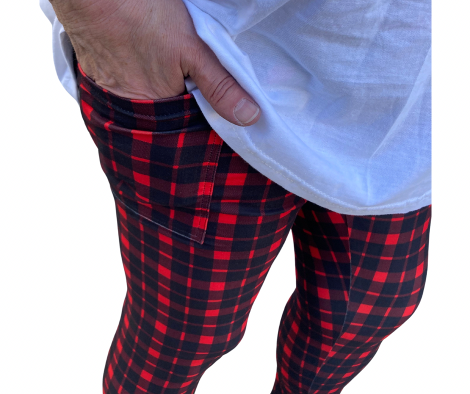 Buffalo Plaid - Adult Yoga Band Pocket Leggings