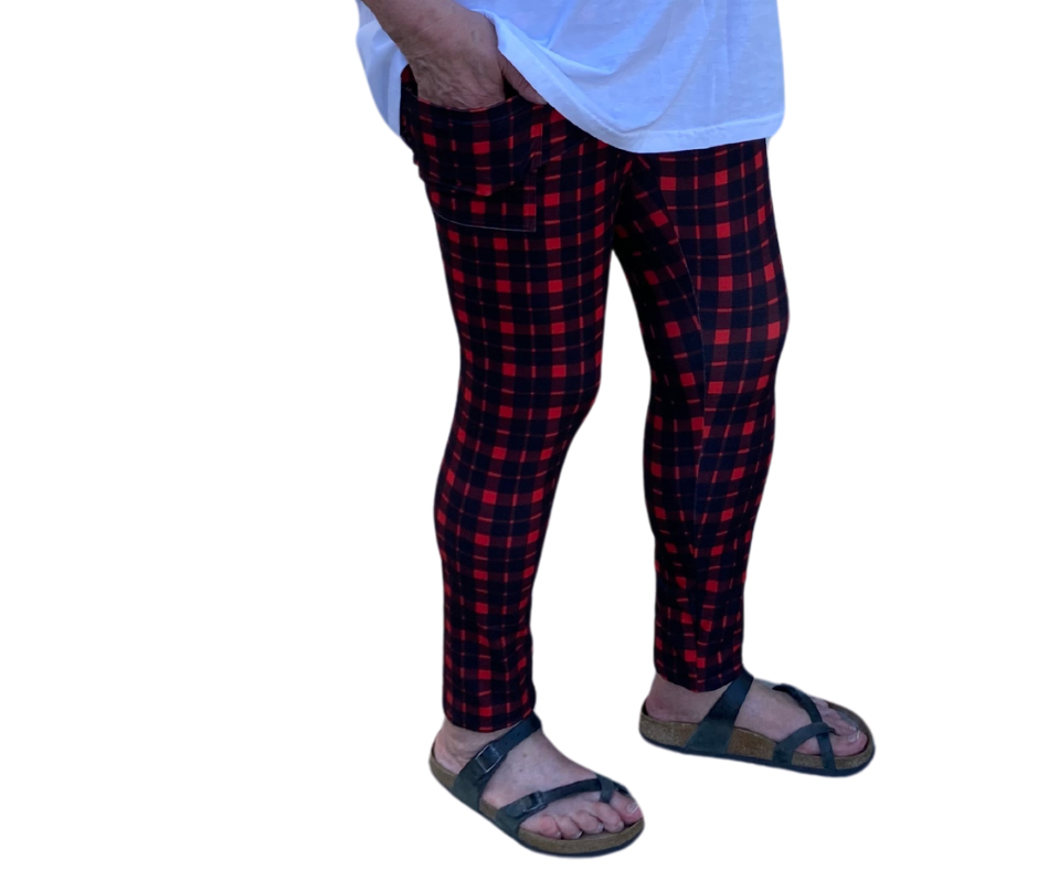 Buffalo Plaid - Adult Yoga Band Pocket Leggings