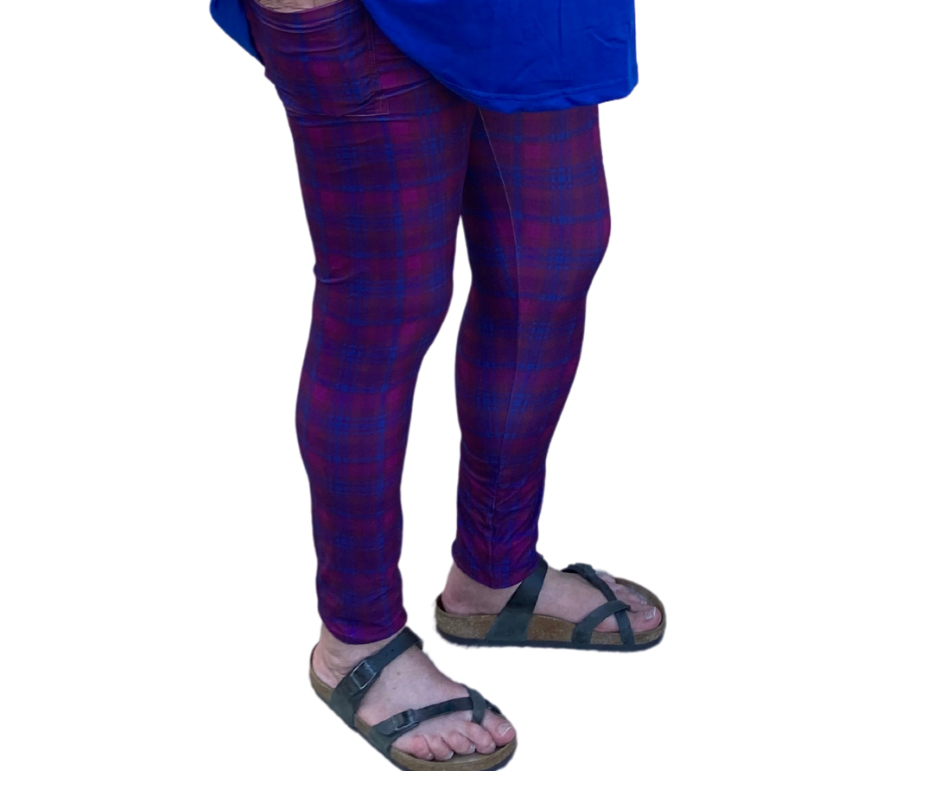 Violet Tartan - Adult Yoga Band Pocket Leggings