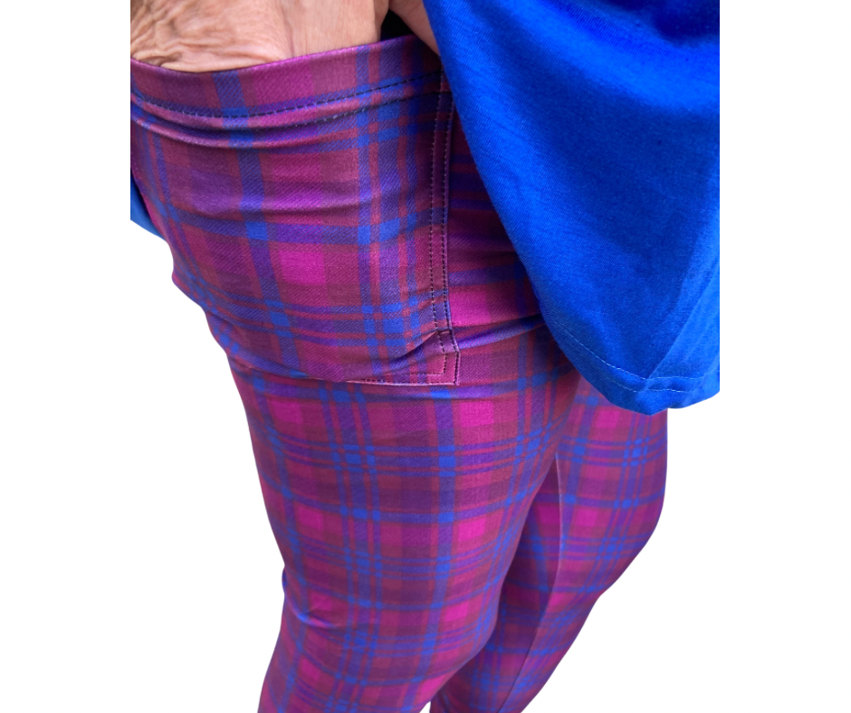 Violet Tartan - Adult Yoga Band Pocket Leggings