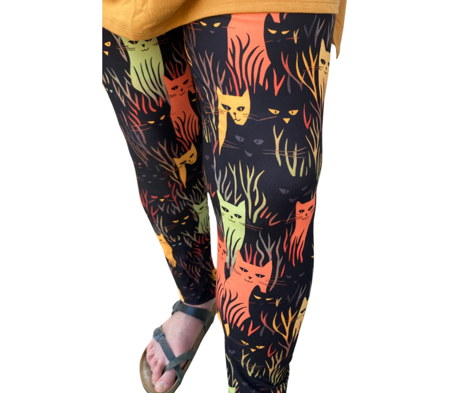 Halloween Cats - Adult Yoga Band Pocket Leggings