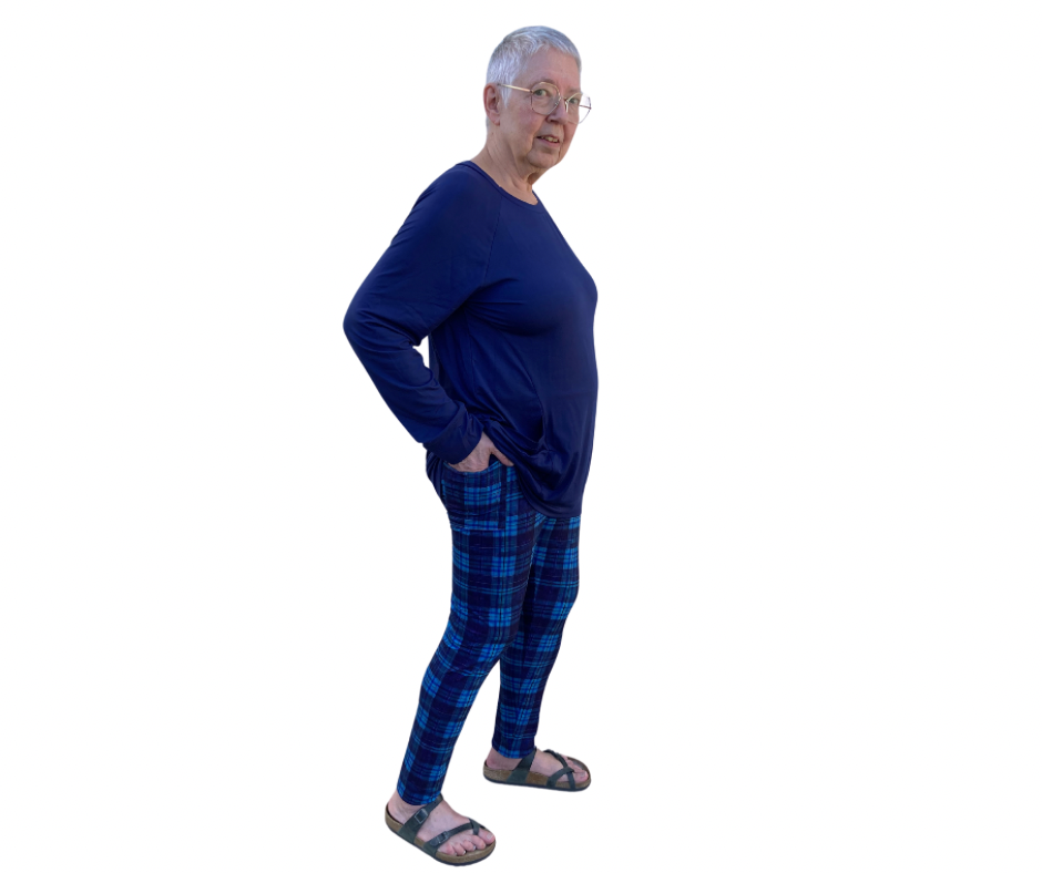 Blue Plaid - Adult Yoga Band Pocket Leggings