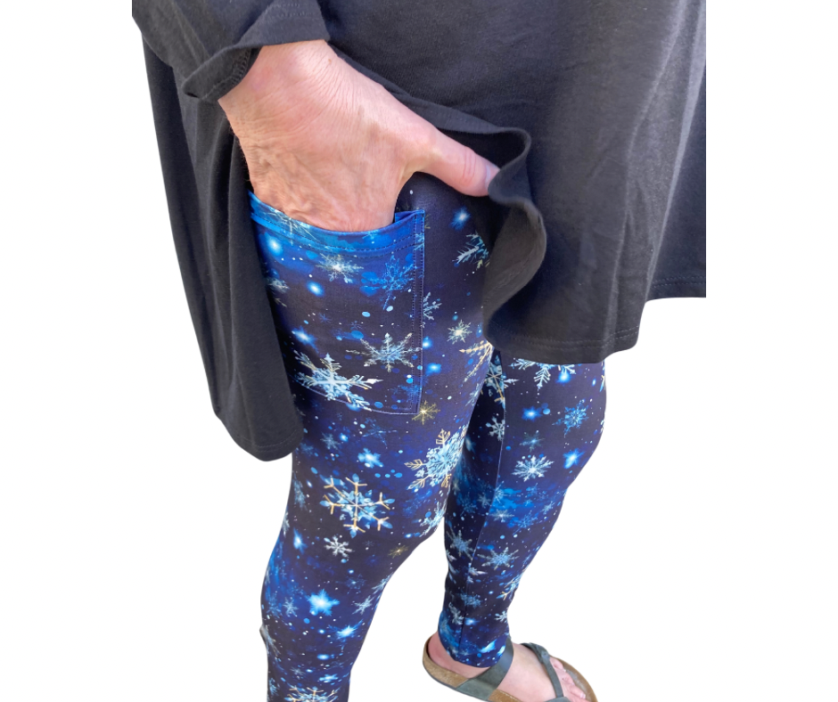 Snowflakes - Adult Yoga Band Pocket Leggings