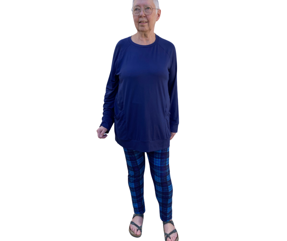 Blue Plaid - Adult Yoga Band Pocket Leggings