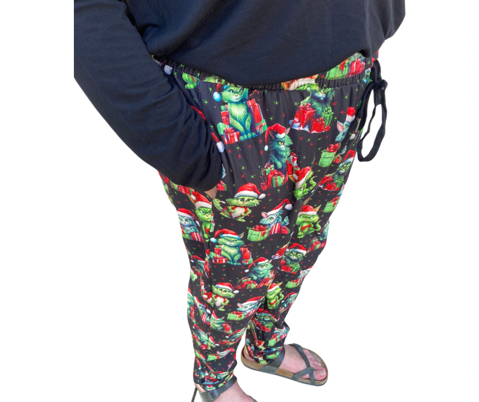 Grinchy Cats - Adult Jogger Style Pants with Cuff