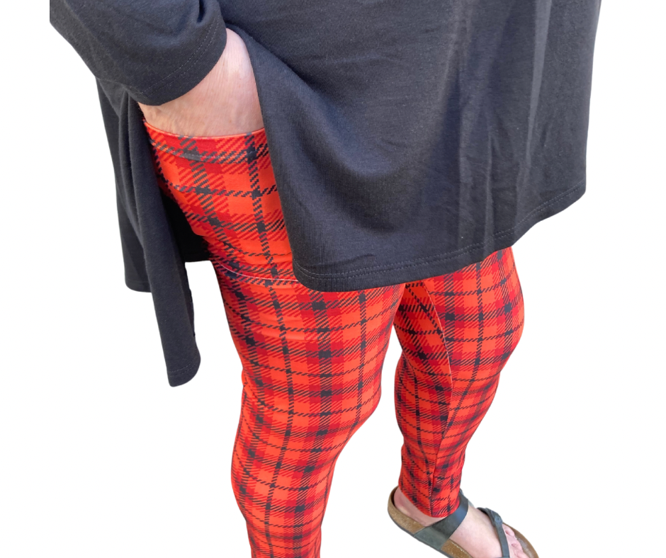 Campfire Plaid - Adult Yoga Band Pocket Leggings