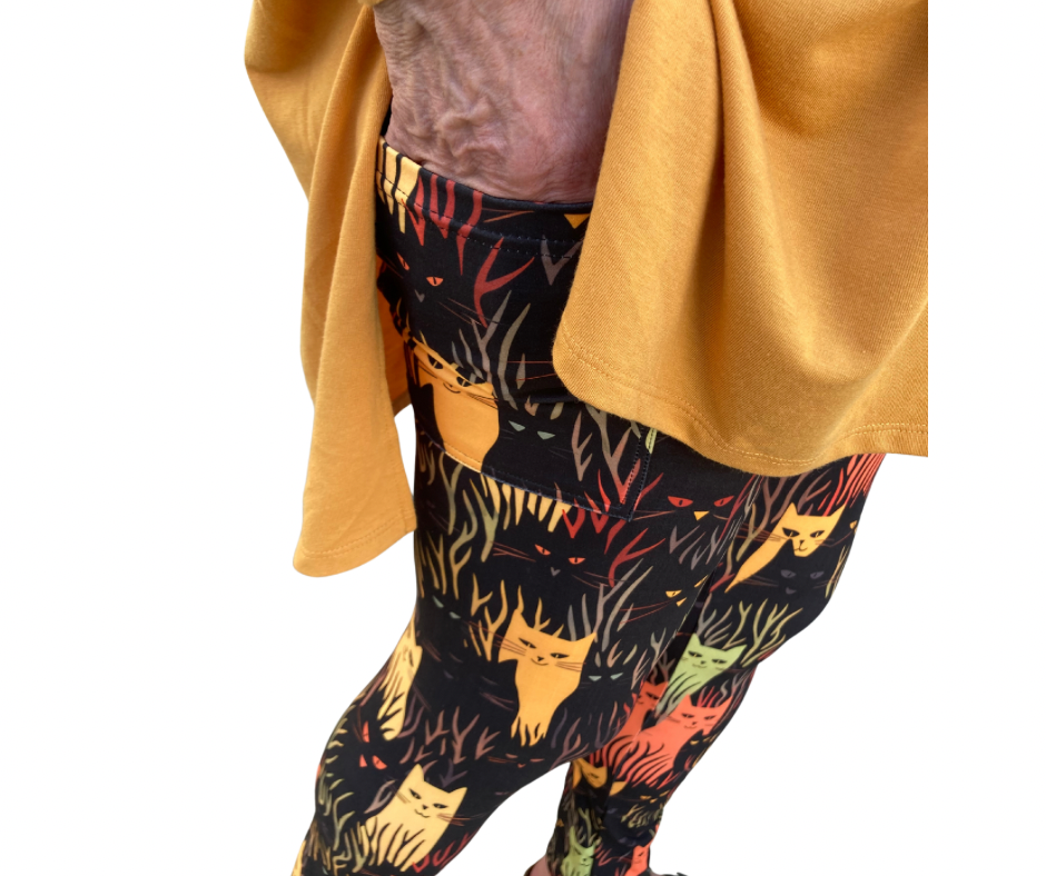 Halloween Cats - Adult Yoga Band Pocket Leggings