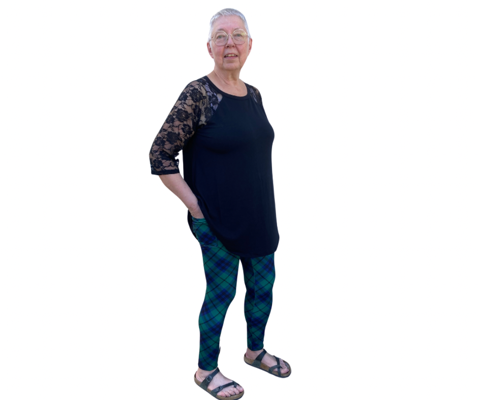 Green & Navy Tartan - Adult Yoga Band Pocket Leggings